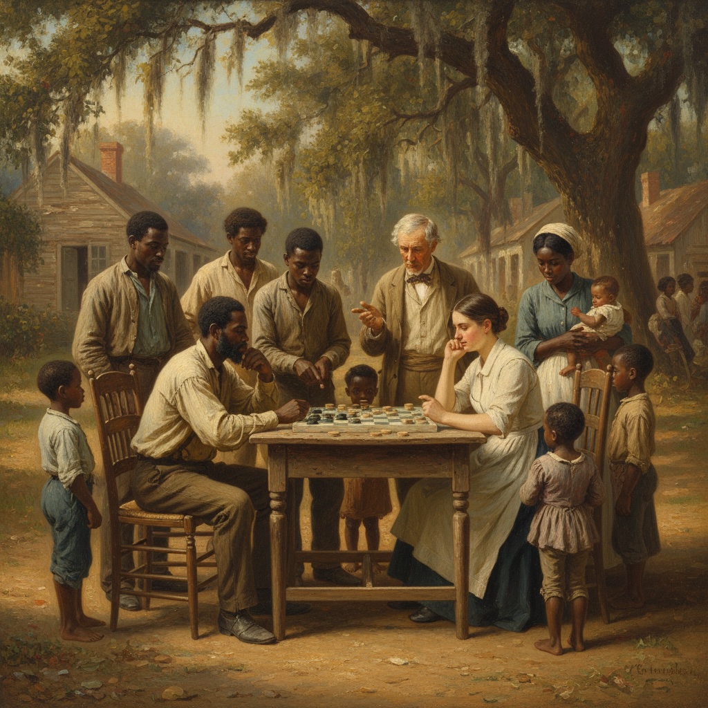 Authentic 18th-century draughts board setup in candlelight